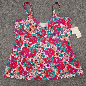 Raisins Women Tankini Top Floral Underwire Plus Size Swimwear Red Multi 18W